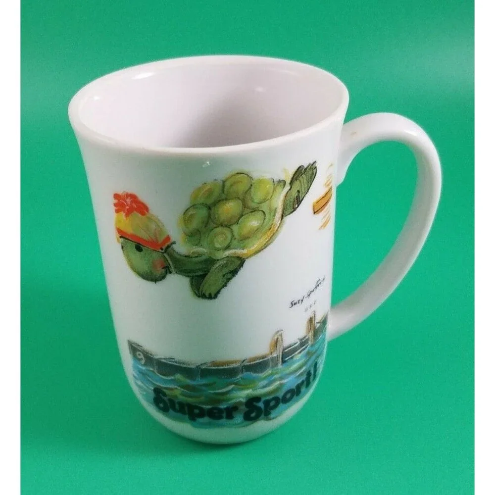 Vintage Suzy's Zoo Coffee Mugs 1976 Enesco 2x Super Sport Turtle and Mowing bear